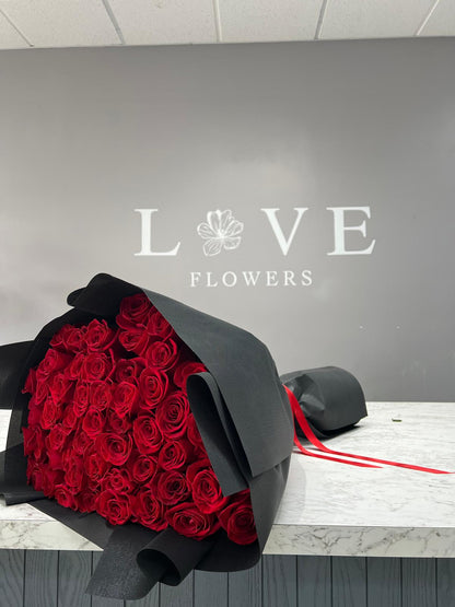 In Love (Extra Long Stem Roses in black wrapping)