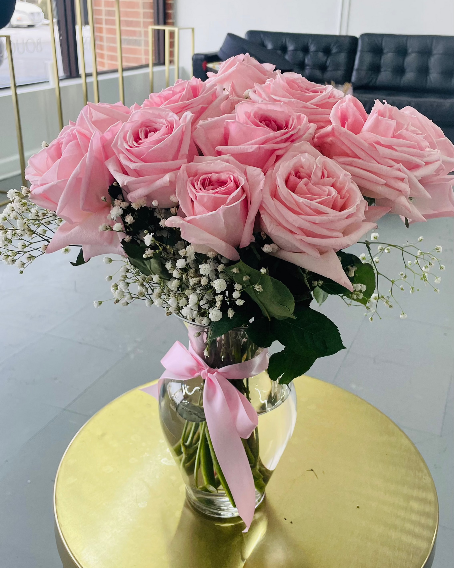 One Dozen "Pink O'Hara" Roses in Vase