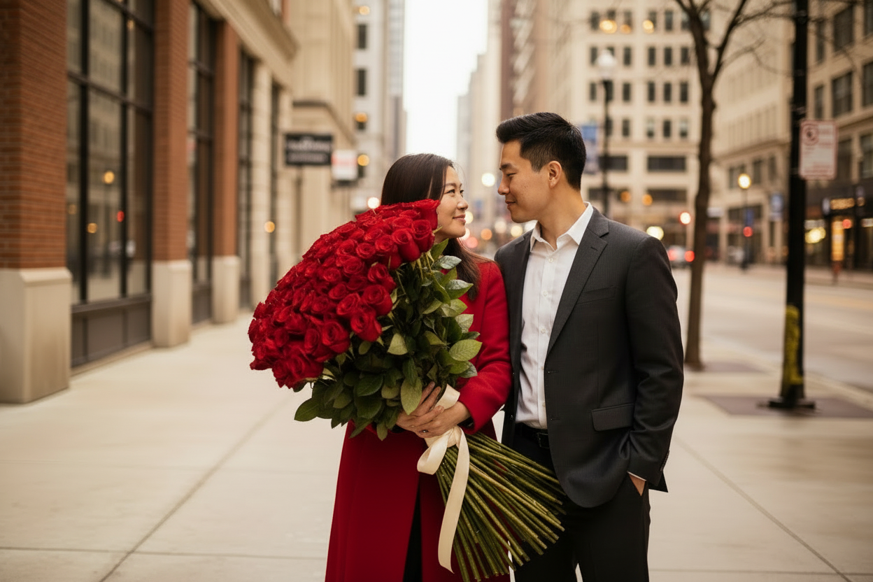 Premium Red Long-Stem Roses (without wrapping, vase not included )